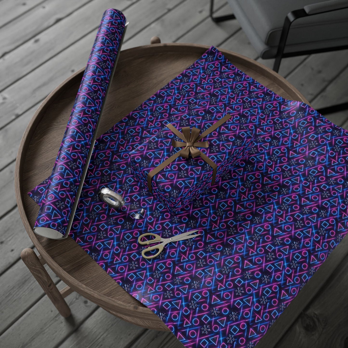 Rockstar neon glam blizzard wrapping paper | Holiday Gift Wrap, Dark Teal Red Gold