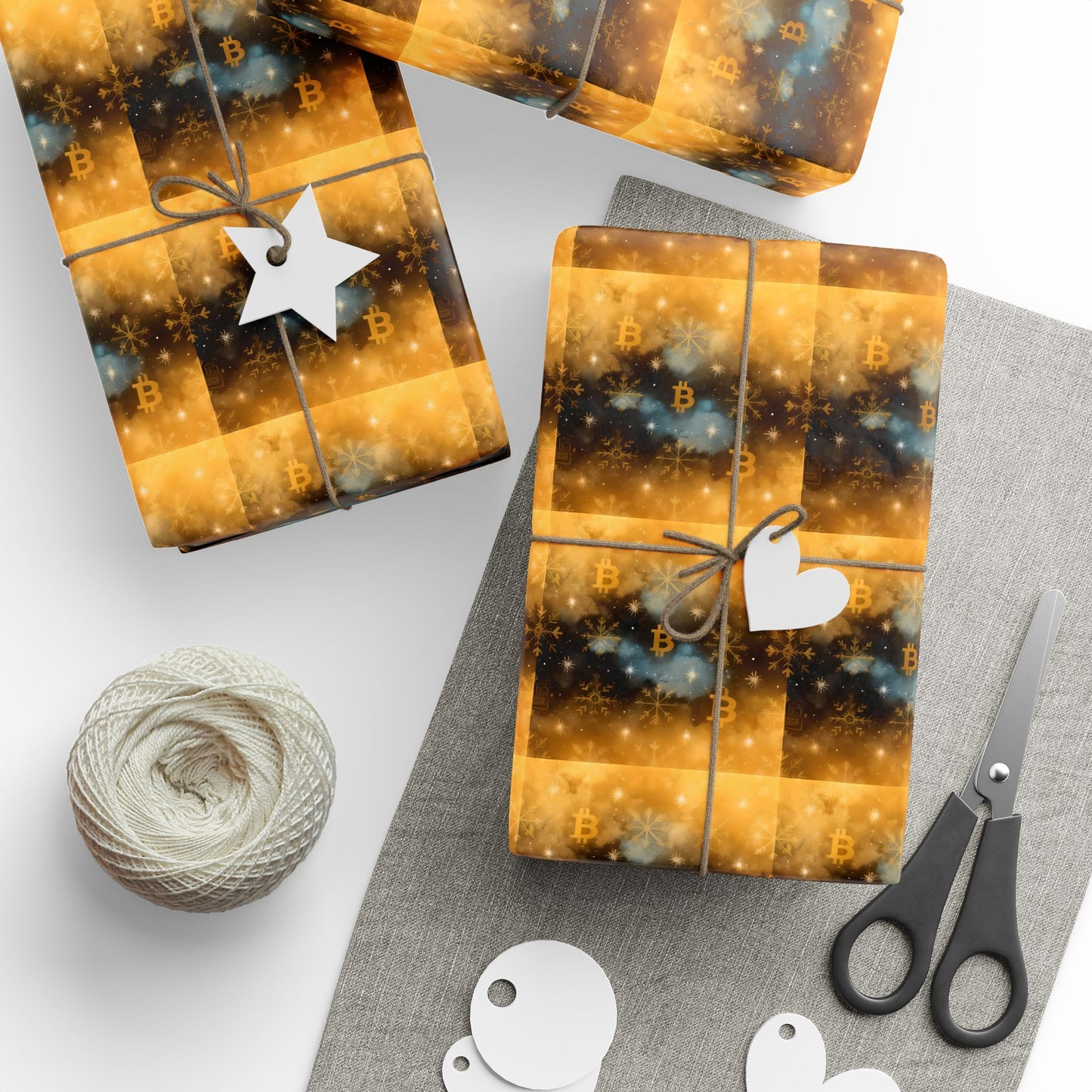 Wrapping Papers, Bitcoin snowflake gold and navy design, Christmas gift wrap, holiday wrapping paper, cryptocurrency theme, luxury gift wrap
