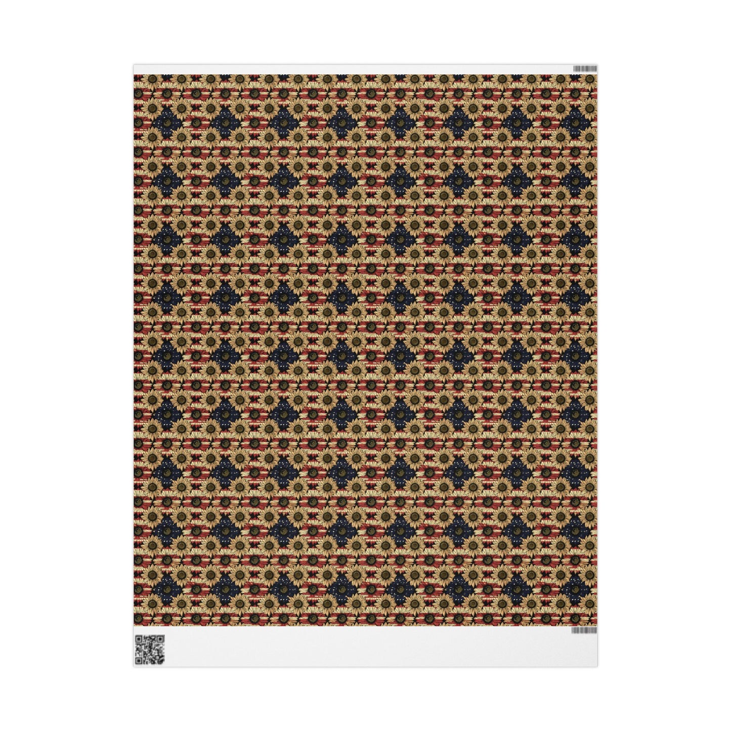 Sunflower American Flag Wrapping Paper, Patriotic Gift Wrap, Fourth of July Decoration, USA Holiday Packaging, Floral Stars and Stripes
