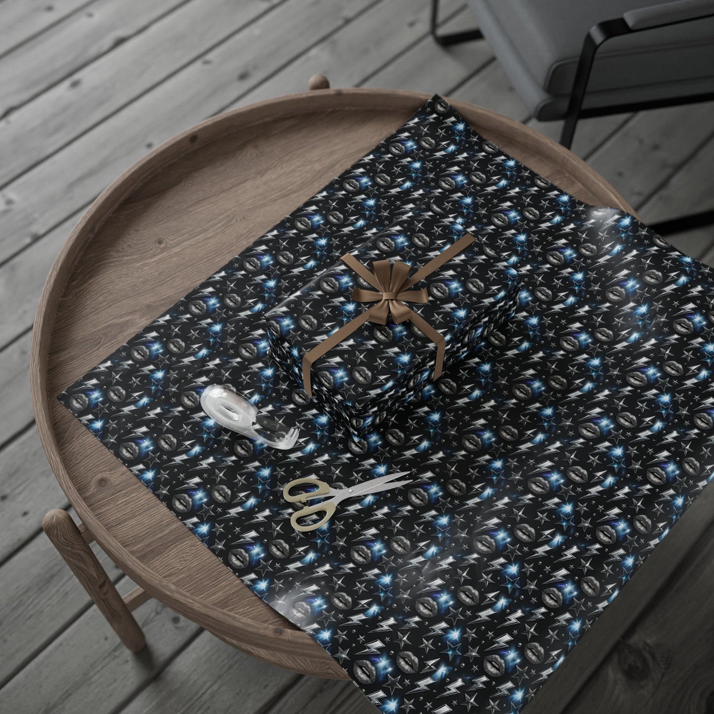 Rockstar Lightning Bolt Stars wrapping paper | Holiday Gift Wrap, Dark Teal Red Gold