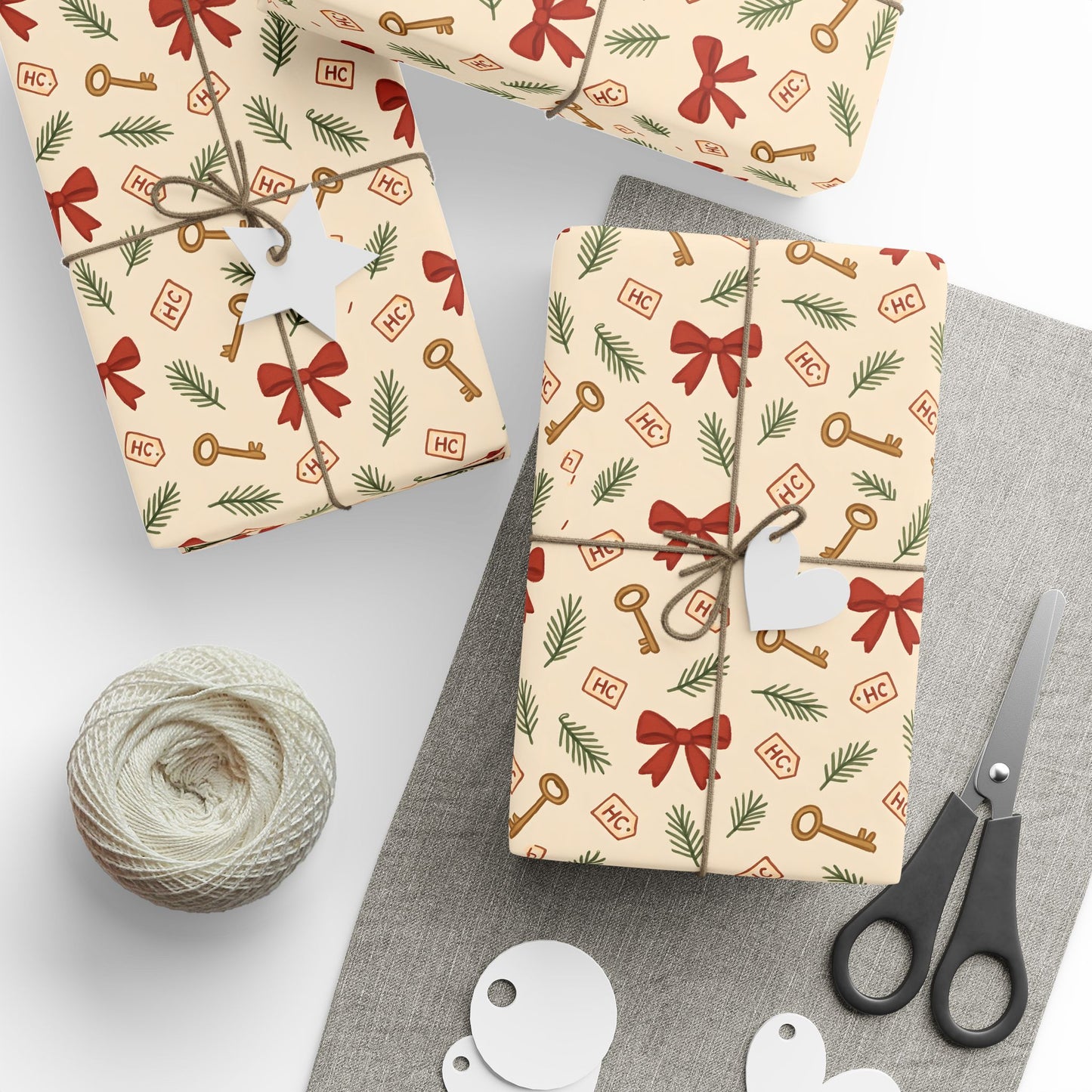 Heist Club Red Bow & Pine Sprig Wrapping Paper | Holiday Pattern