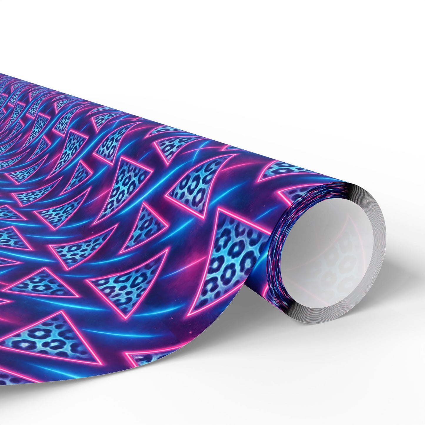 Rockstar neon leopard triangles wrapping paper | Holiday Gift Wrap, Dark Teal purple