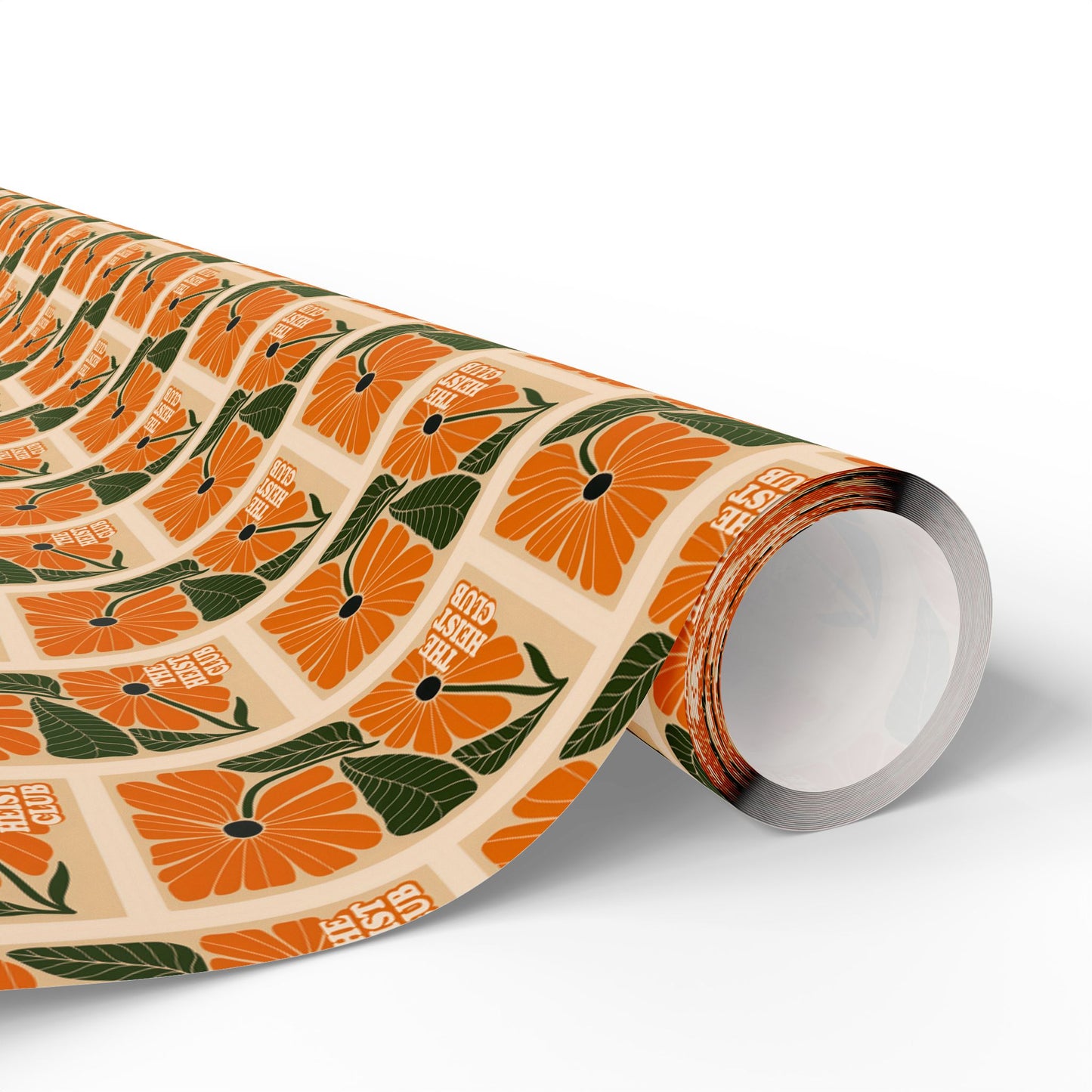 Orange Floral Tile Wrapping Paper | Pumpkin Blossom Pattern