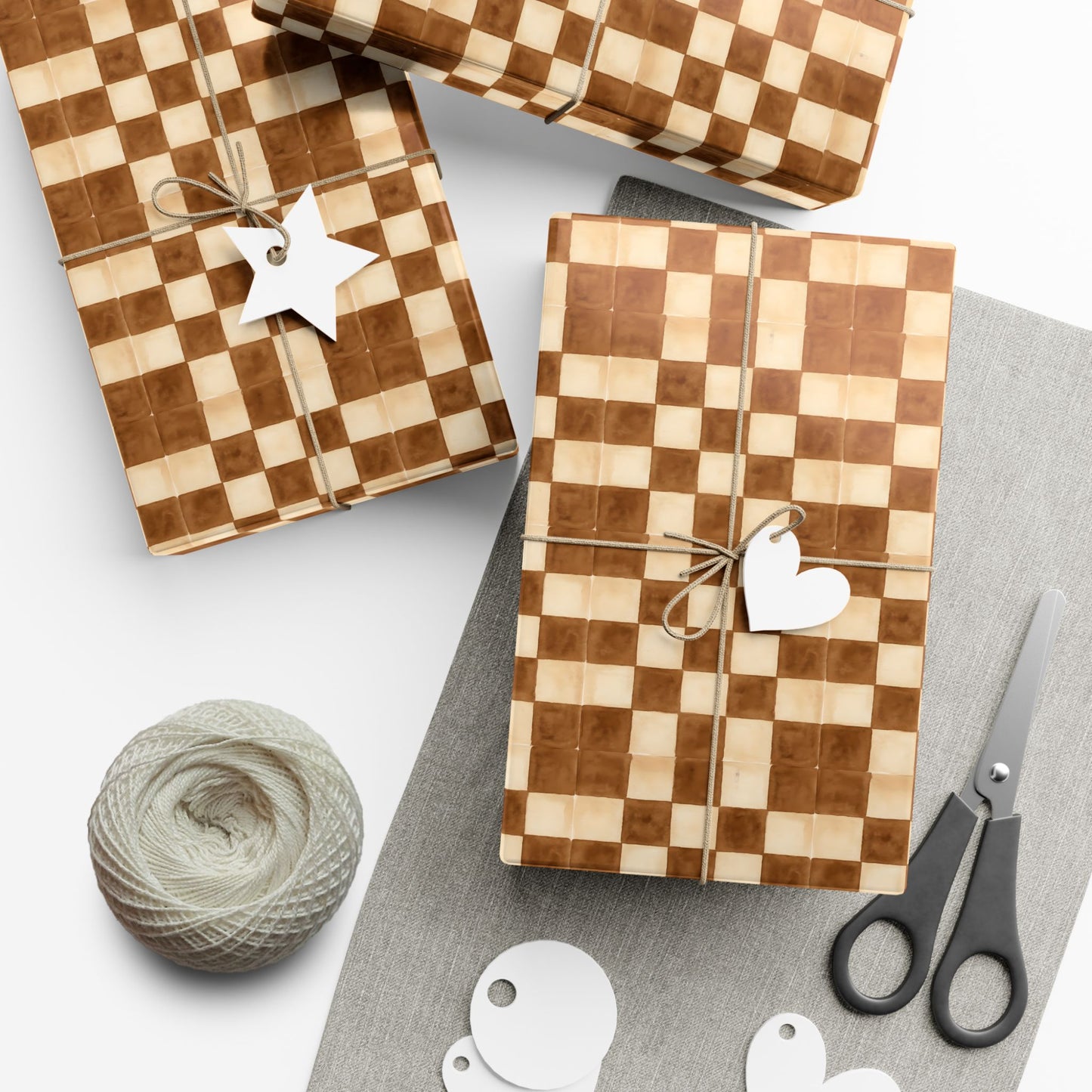 Brown Watercolor Checkerboard Gift Wrap Paper | Plaid Wrapping Paper