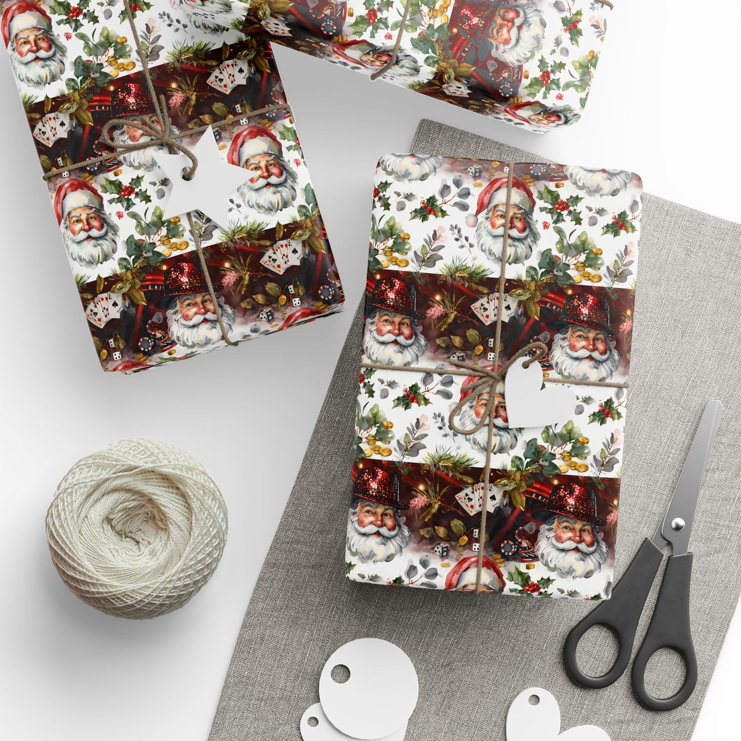 Christmas Casino Santa Wrapping Papers, Gift Wrap, Festive Present Decor, Holiday Party Supplies, Xmas Packaging Paper