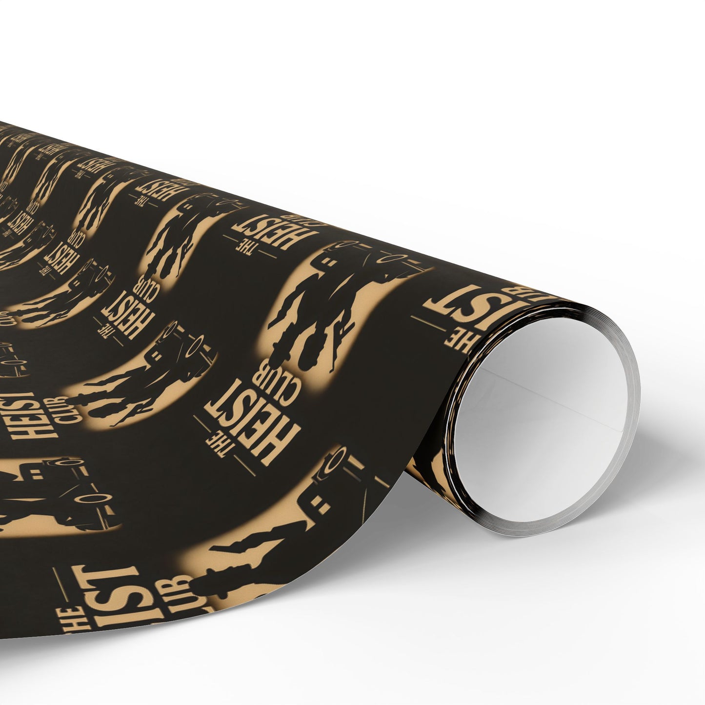 Heist Club Pattern Wrapping Paper | Black and Gold Robber Logo