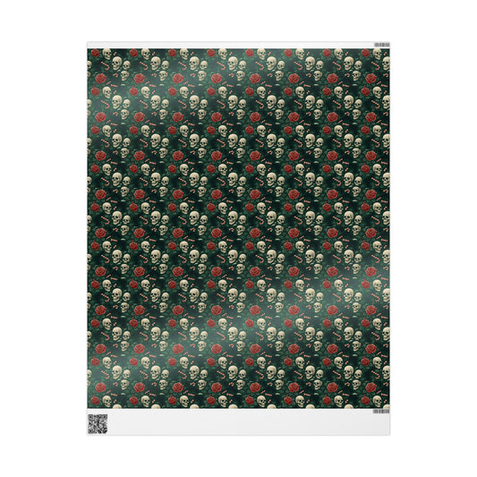 Rockstar skull and candy cane wrapping paper | Holiday Gift Wrap, Dark Teal Red Gold