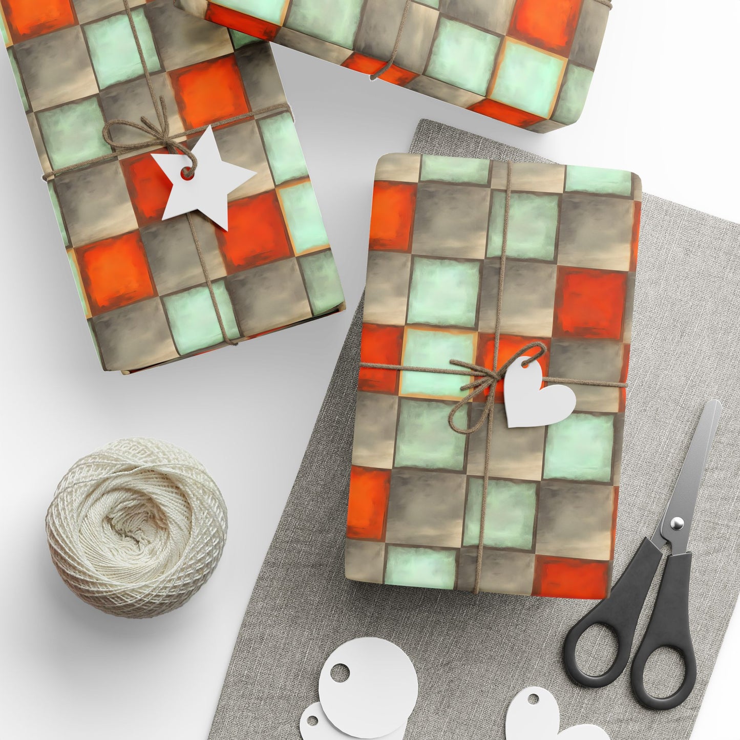Checkered Watercolor Wrapping Paper, Orange Blue Gift Wrap for Birthdays, Holidays, Parties - Orange Blue Checkered Paper