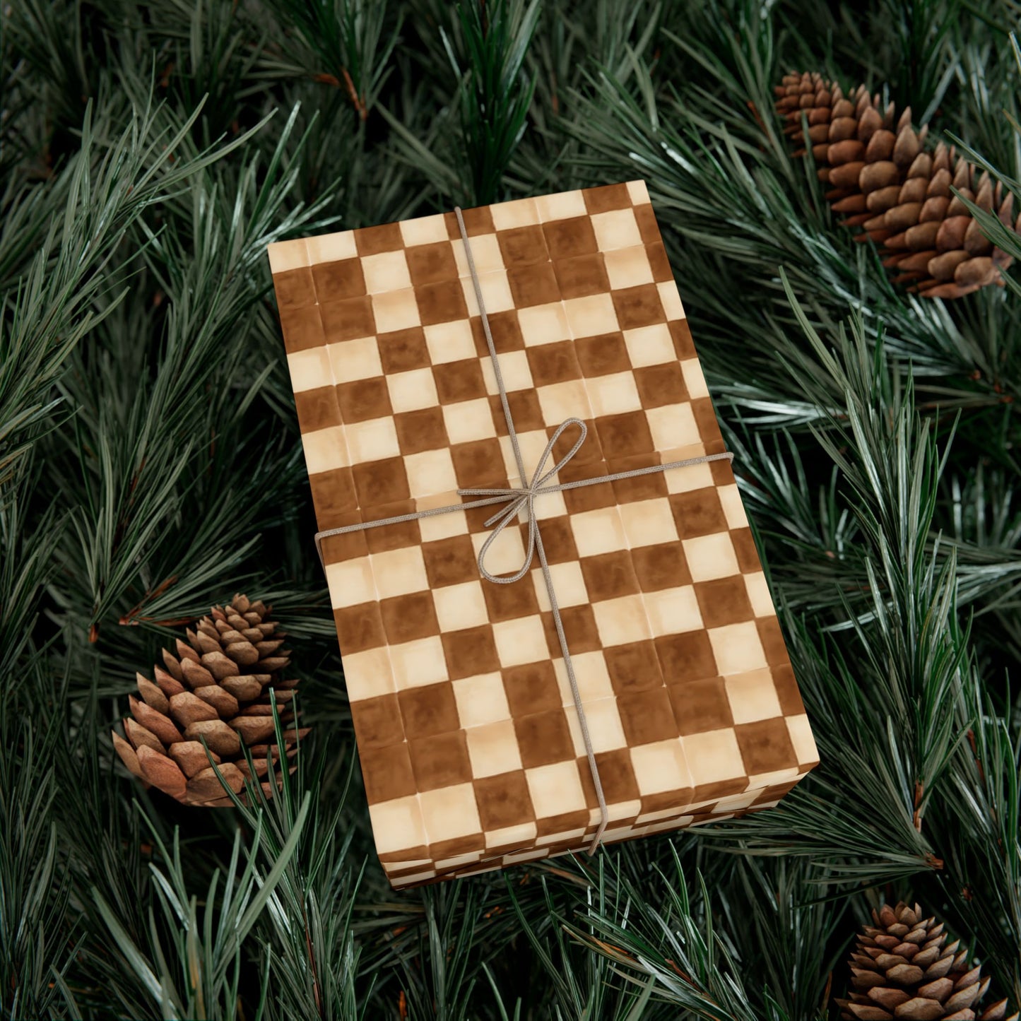 Brown Watercolor Checkerboard Gift Wrap Paper | Plaid Wrapping Paper
