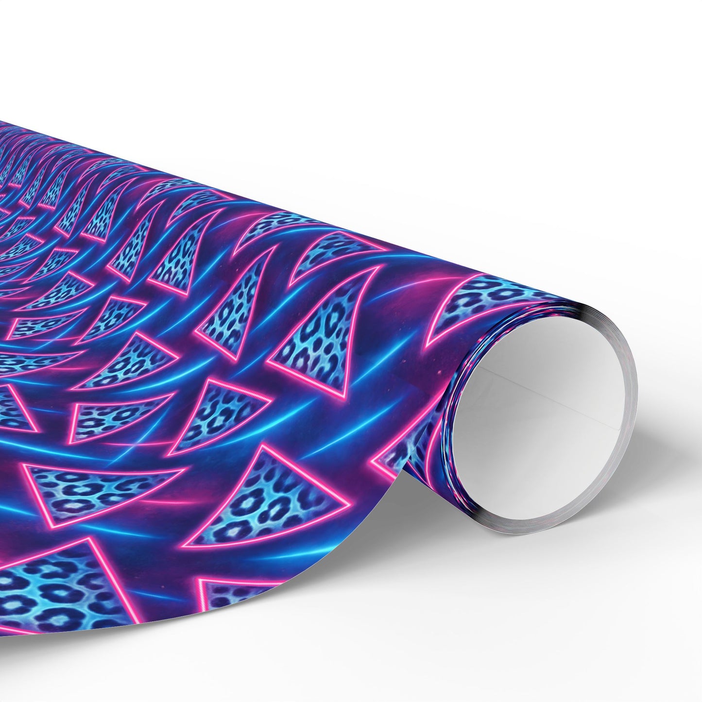 Rockstar neon leopard triangles wrapping paper | Holiday Gift Wrap, Dark Teal purple