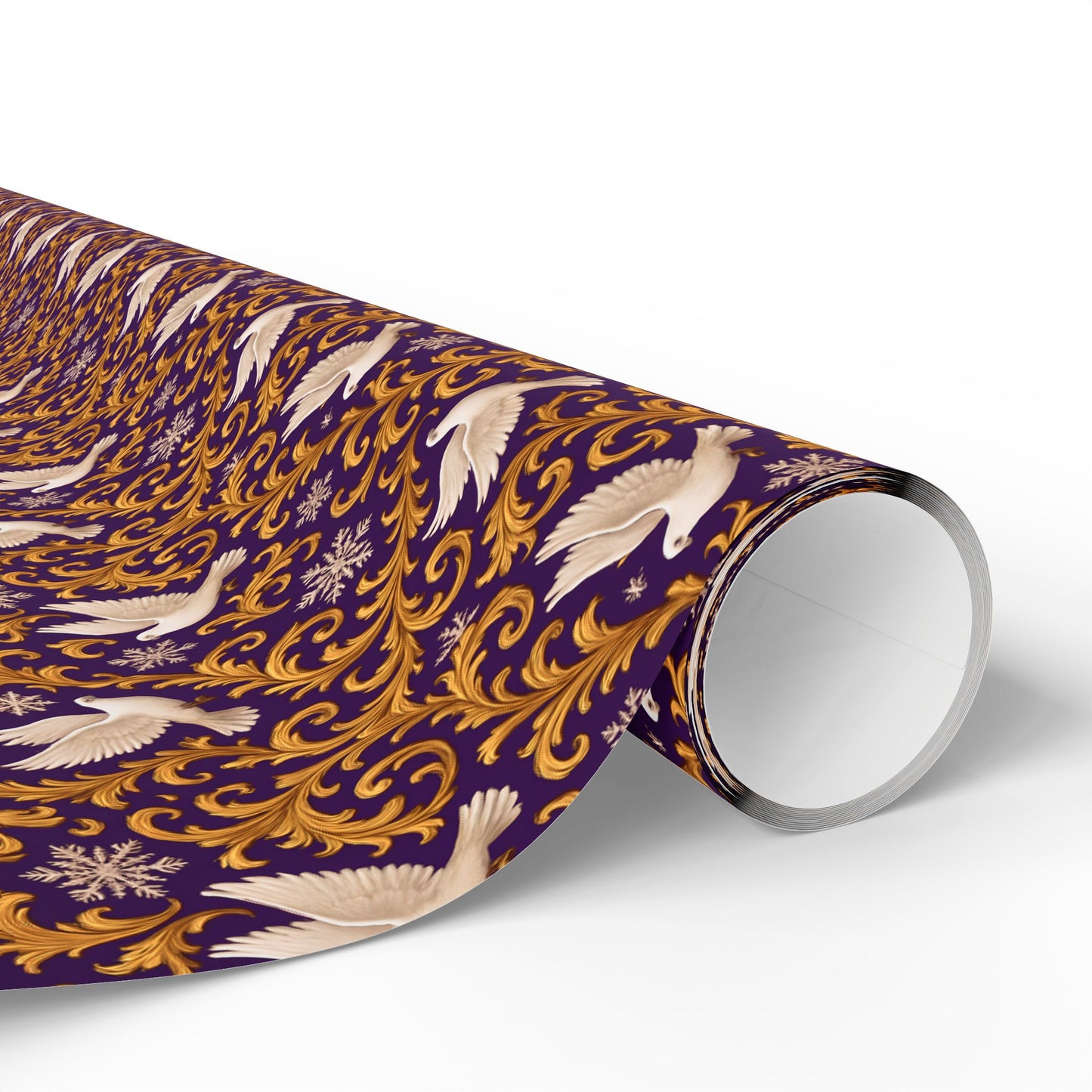White Dove Rockstar wrapping paper | Purple rain Gold Swirl Holiday Wrap