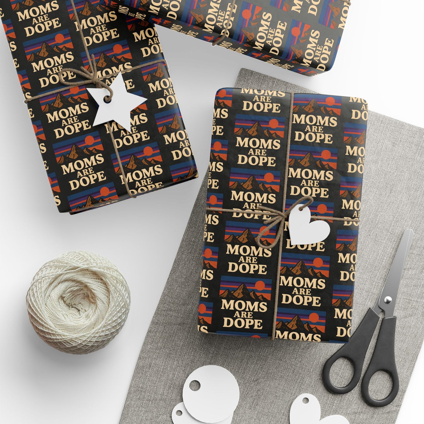 Moms Are Dope wrapping paper | Retro floral stripe pattern