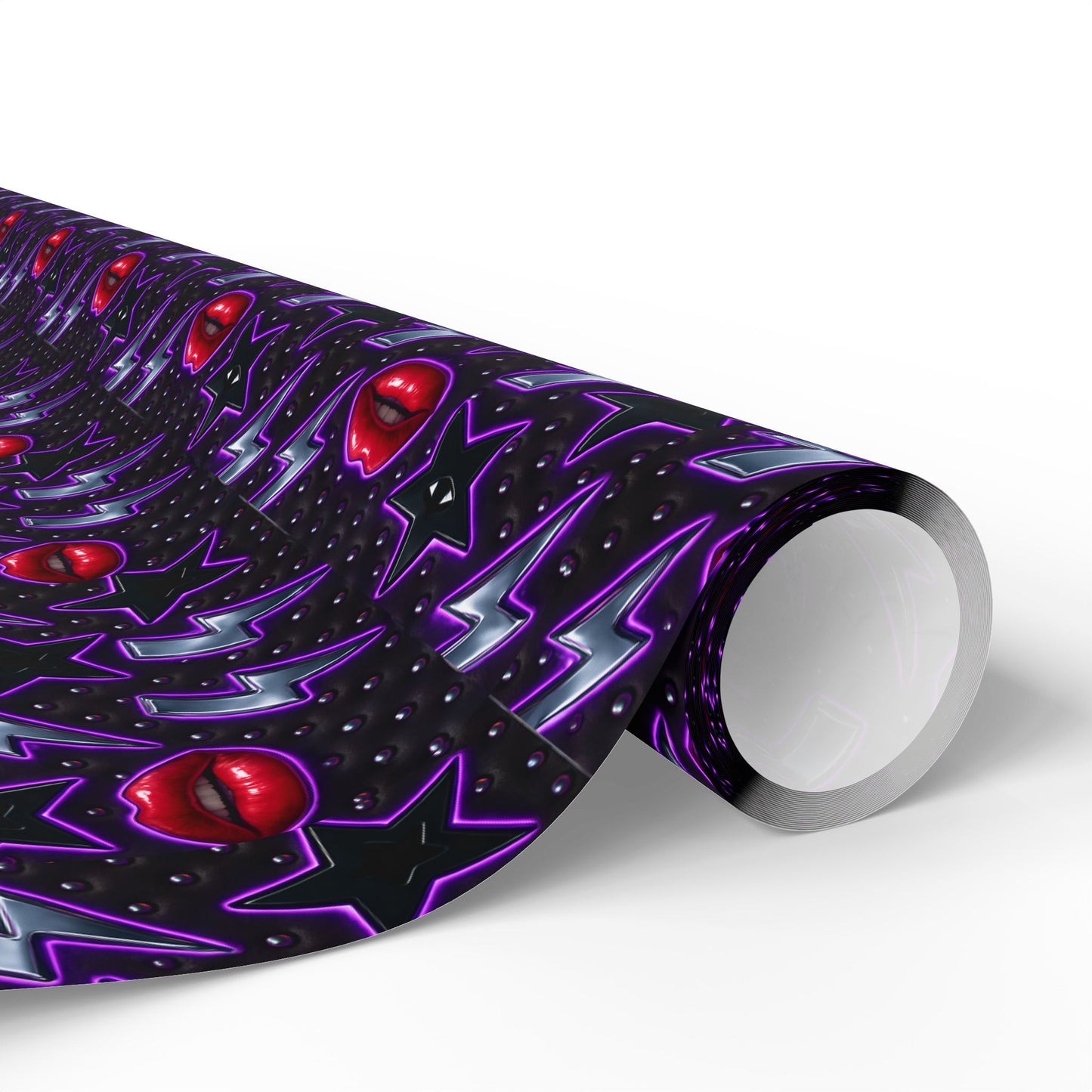 Rockstar neon lips and lightning bolts wrapping paper | Holiday Gift Wrap, Dark Teal purple