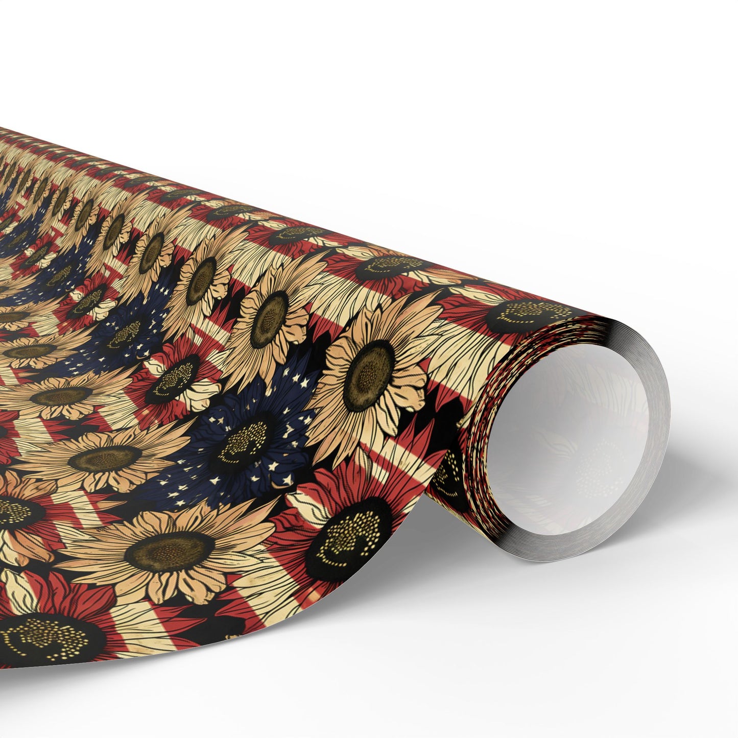 Sunflower American Flag Wrapping Paper, Patriotic Gift Wrap, Fourth of July Decoration, USA Holiday Packaging, Floral Stars and Stripes