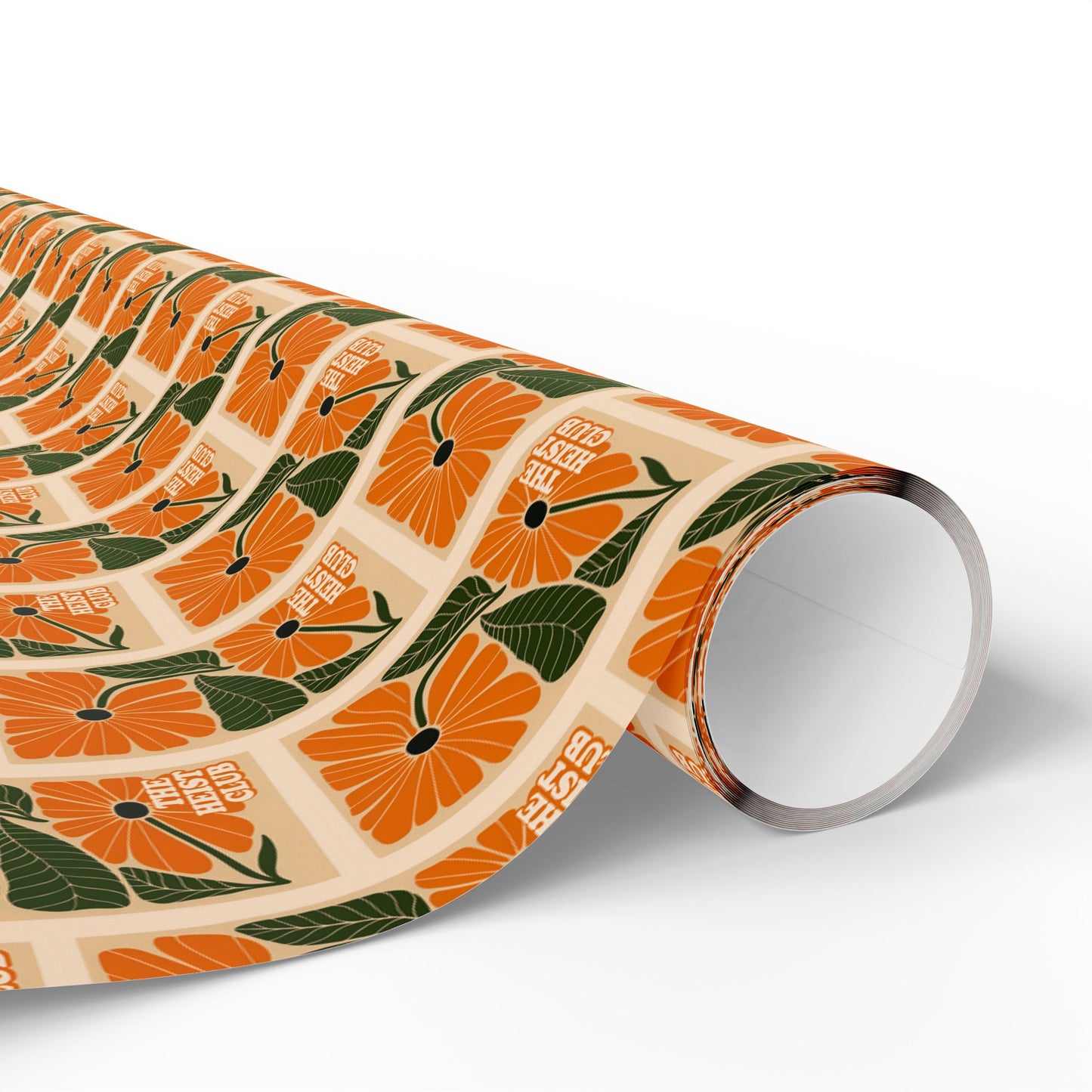 Orange Floral Tile Wrapping Paper | Pumpkin Blossom Pattern