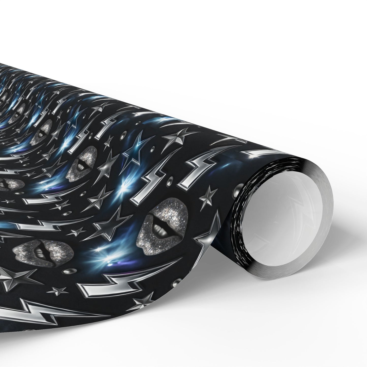 Rockstar Lightning Bolt Stars wrapping paper | Holiday Gift Wrap, Dark Teal Red Gold
