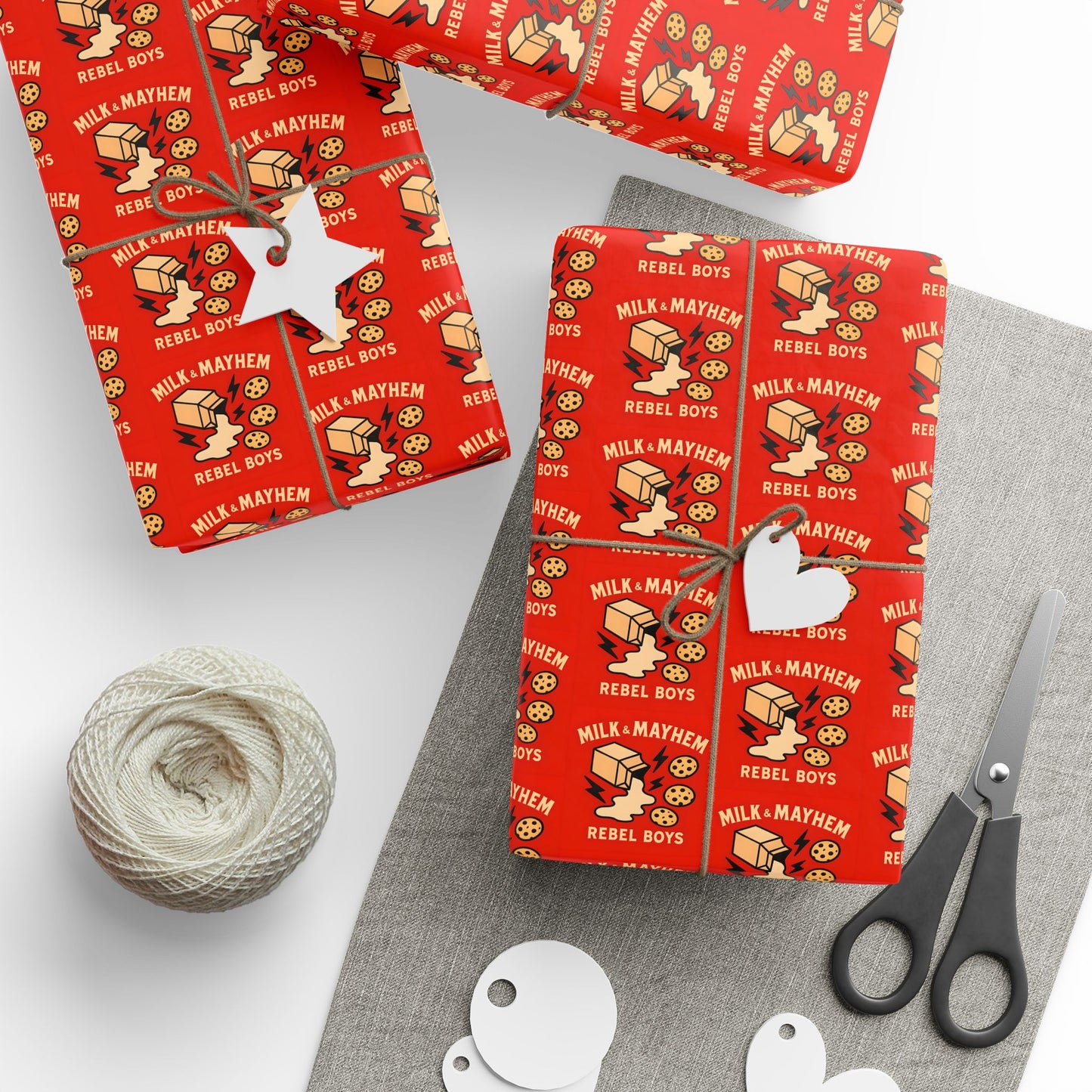 Rebel Boys Milk and Mayhem Wrapping Paper, Gift Wrap, Unique Design, Boys Birthday Party, Kids Gift Packaging, Fun Pattern