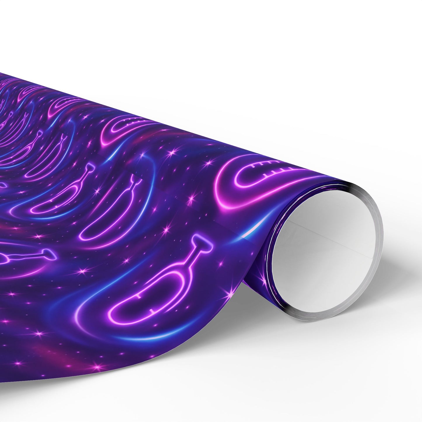 Rockstar neon microphones and stars wrapping paper | Holiday Gift Wrap, Dark Teal purple