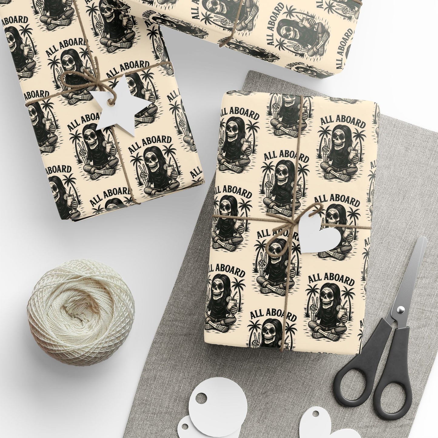 All Aboard Surfboard rockstar Wrapping Paper | Retro Surfing Motif