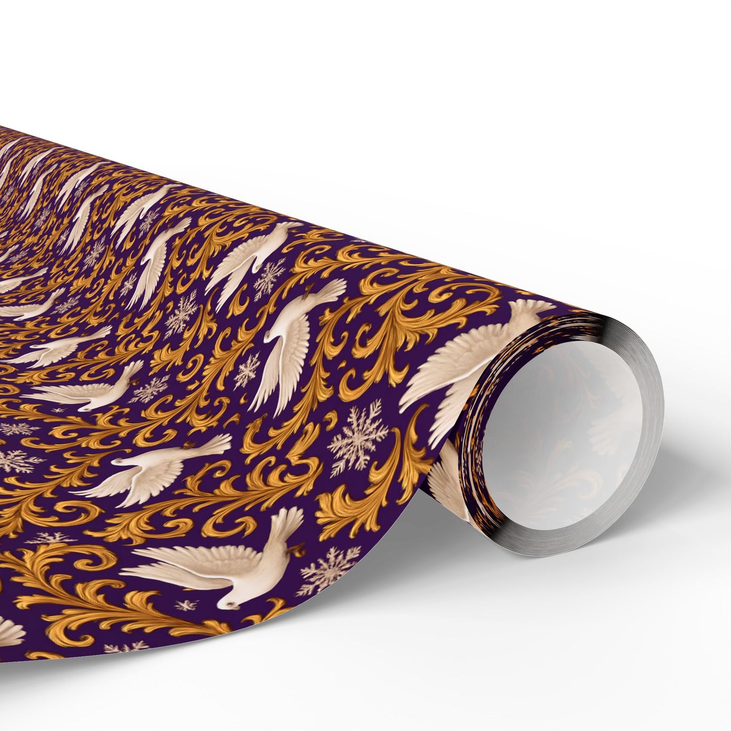 White Dove Rockstar wrapping paper | Purple rain Gold Swirl Holiday Wrap