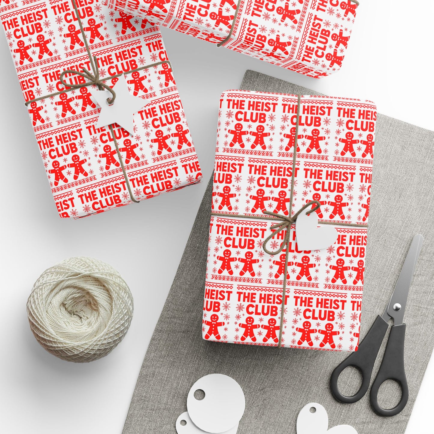 The Heist Club Wrapping Paper | Red holiday novelty paper