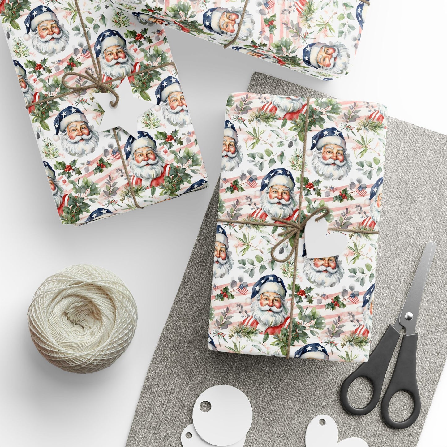 Wrapping Papers, American Santa Watercolor Gift Wrap, Christmas Holiday Wrapping Sheets, Festive Xmas Present Packaging, Decorative Craft