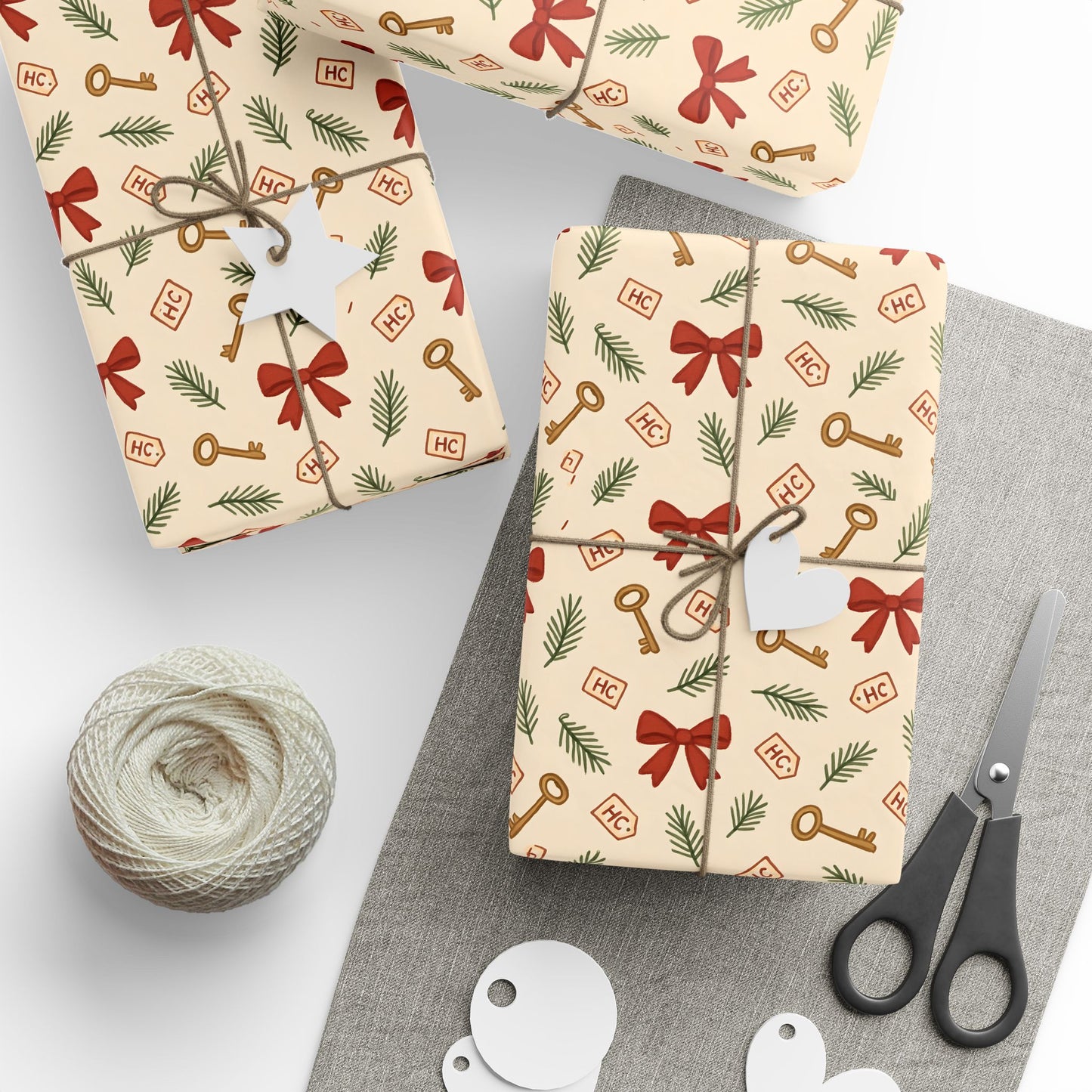Heist Club Red Bow & Pine Sprig Wrapping Paper | Holiday Pattern