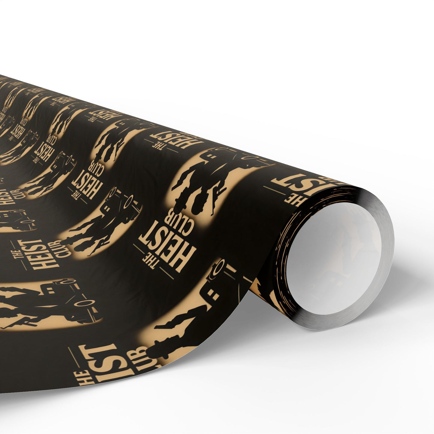 Heist Club Pattern Wrapping Paper | Black and Gold Robber Logo