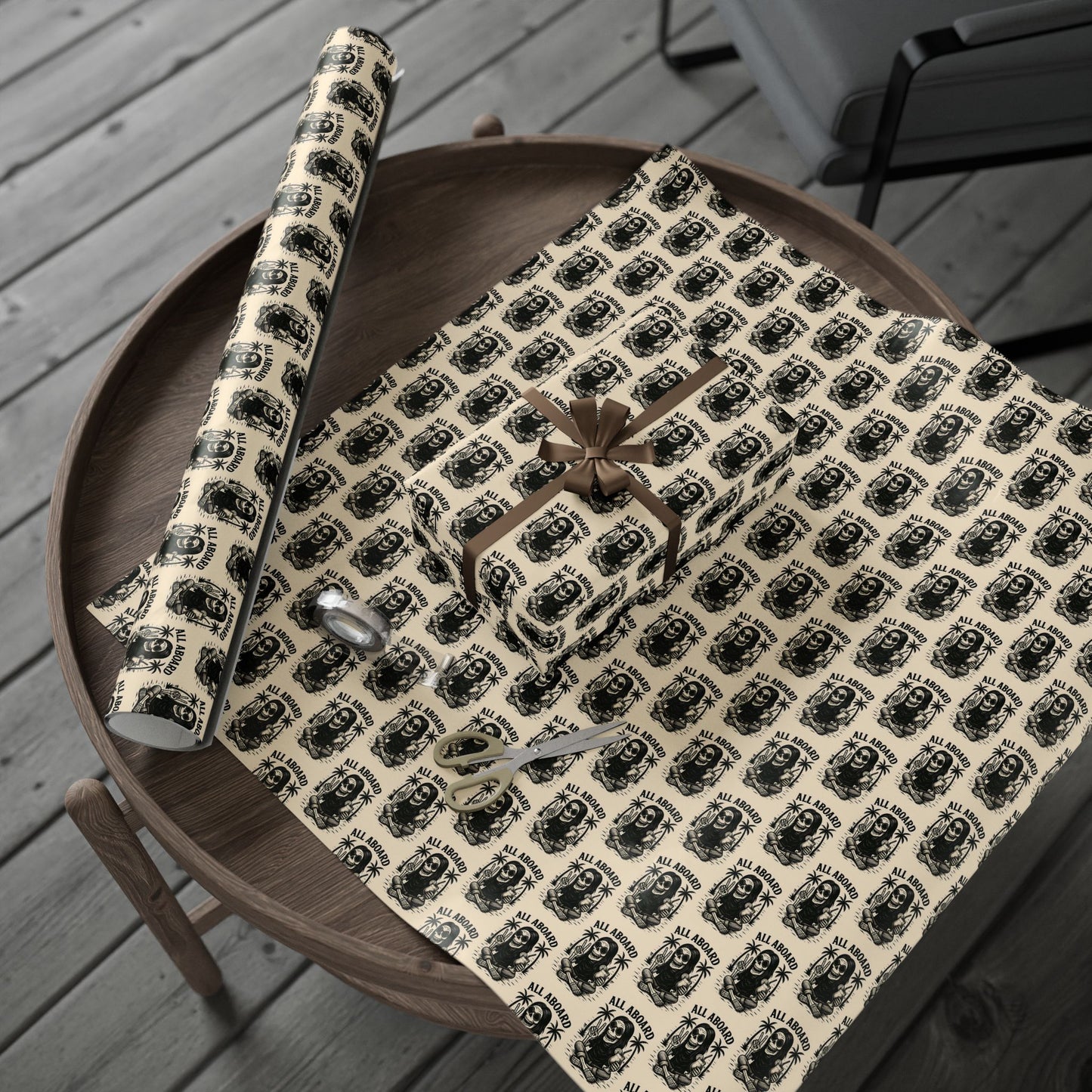 All Aboard Surfboard rockstar Wrapping Paper | Retro Surfing Motif