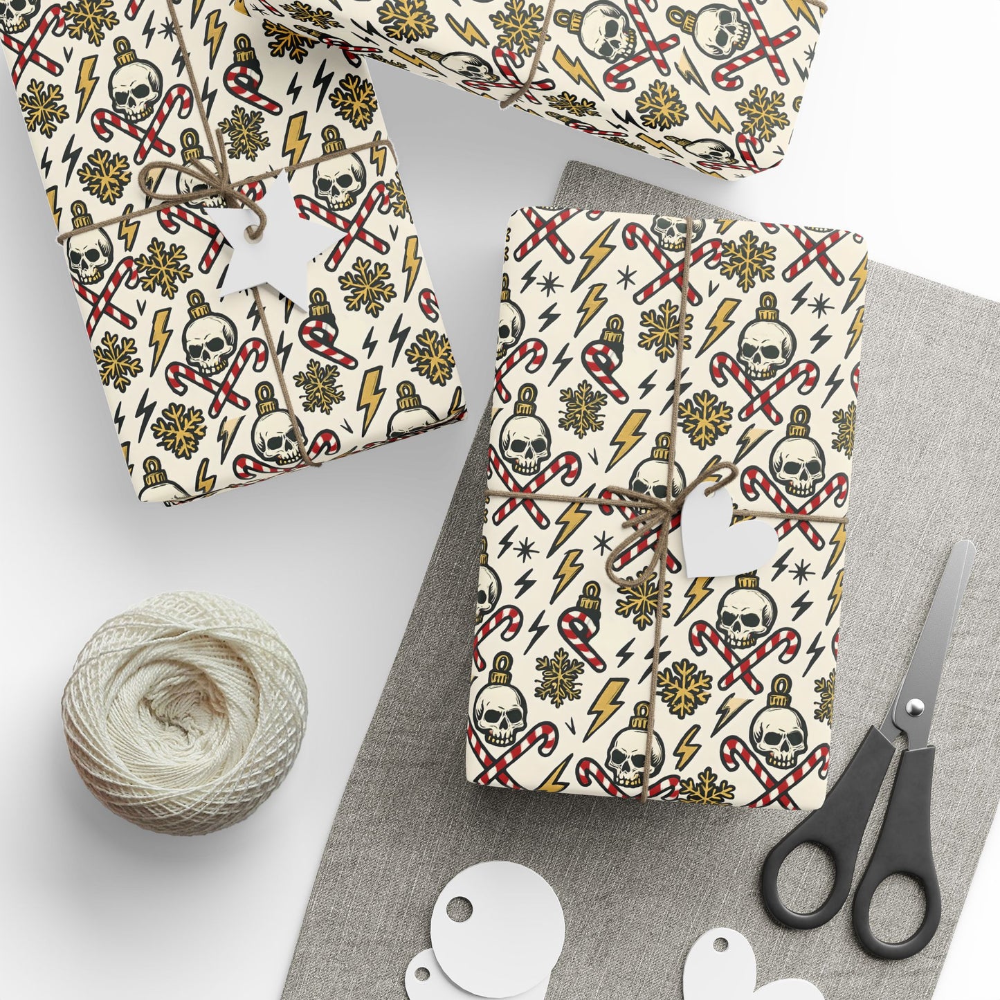 Wrapping Papers, Skull and Candy Cane Halloween Gift Wrap, Ozzy Osbourne Inspired, Holiday Present Packaging, Gothic Christmas Paper,