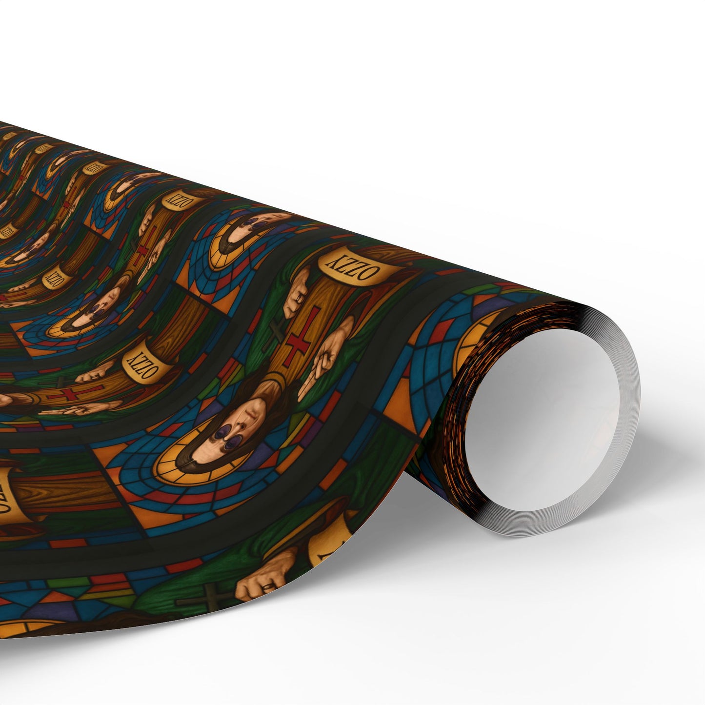 Rockstar wrapping paper, Oz Stained Glass Saint Pattern wrapping paper | Religious Holiday Wrap