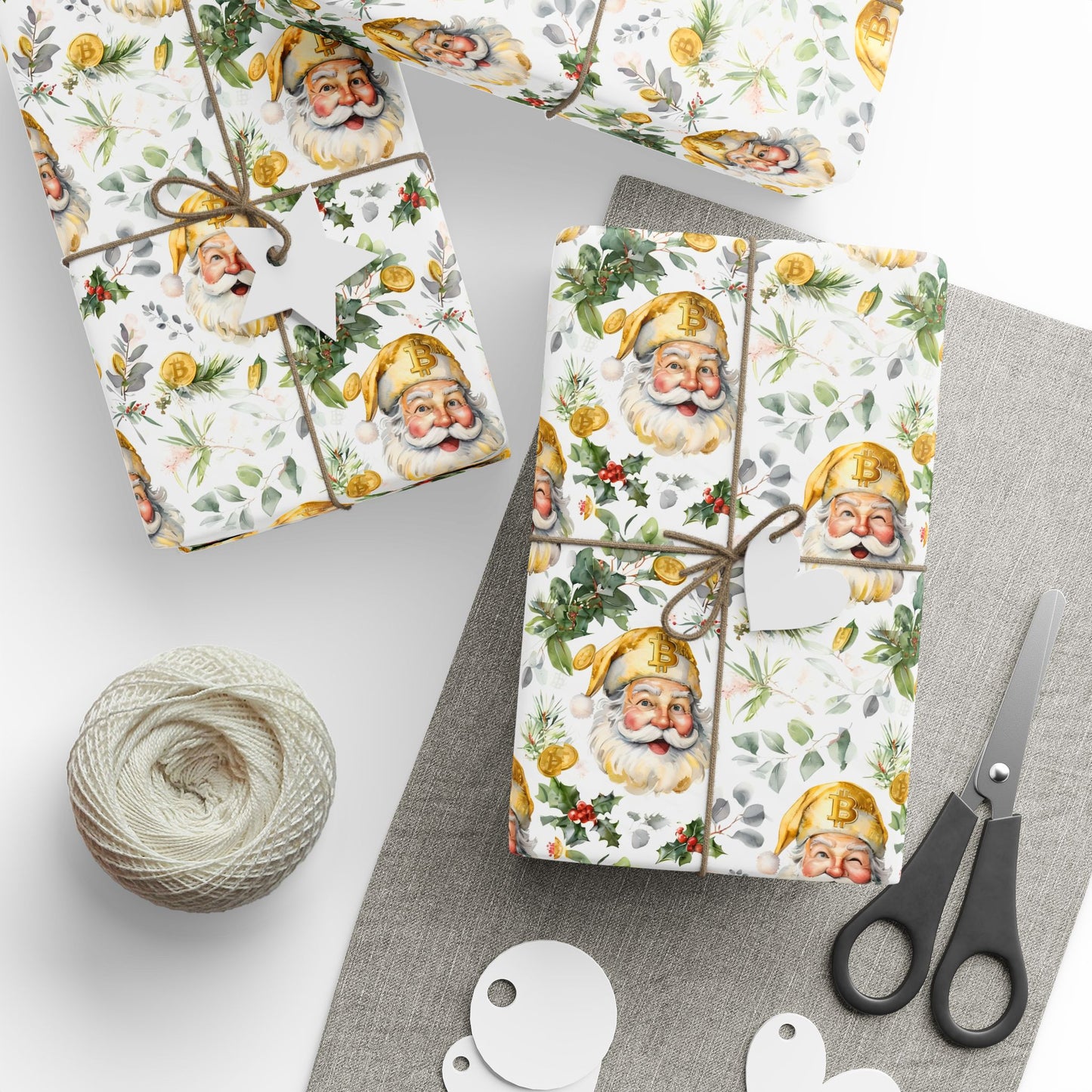 Bitcoin Santa Wrapping Paper - Festive Cryptocurrency Gift Wrap Roll for Holidays, Christmas Stickers, Digital Currency Decor, Xmas
