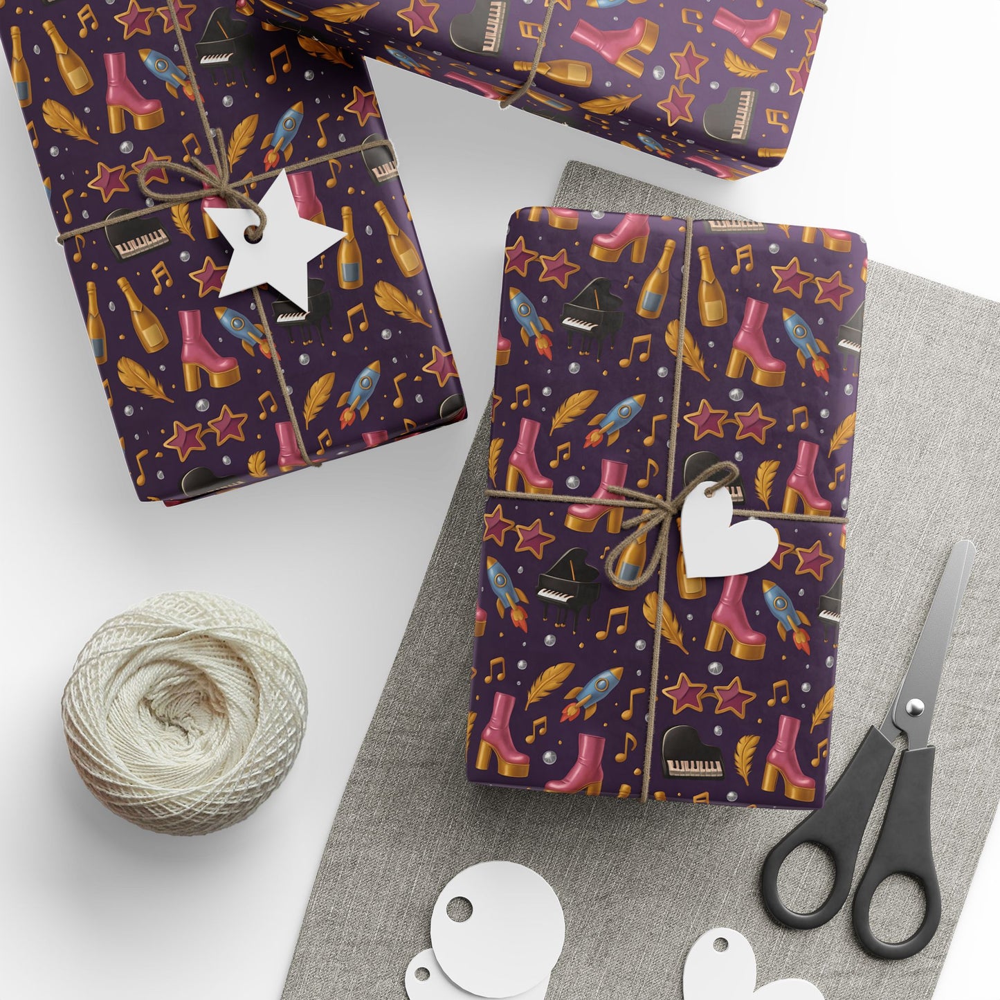 Wrapping Paper Set, Elton Gift Wrap, Music Icon Present Decor, Rock Star Birthday Party Supplies, Unique Holiday Wrappers, Retro Pop