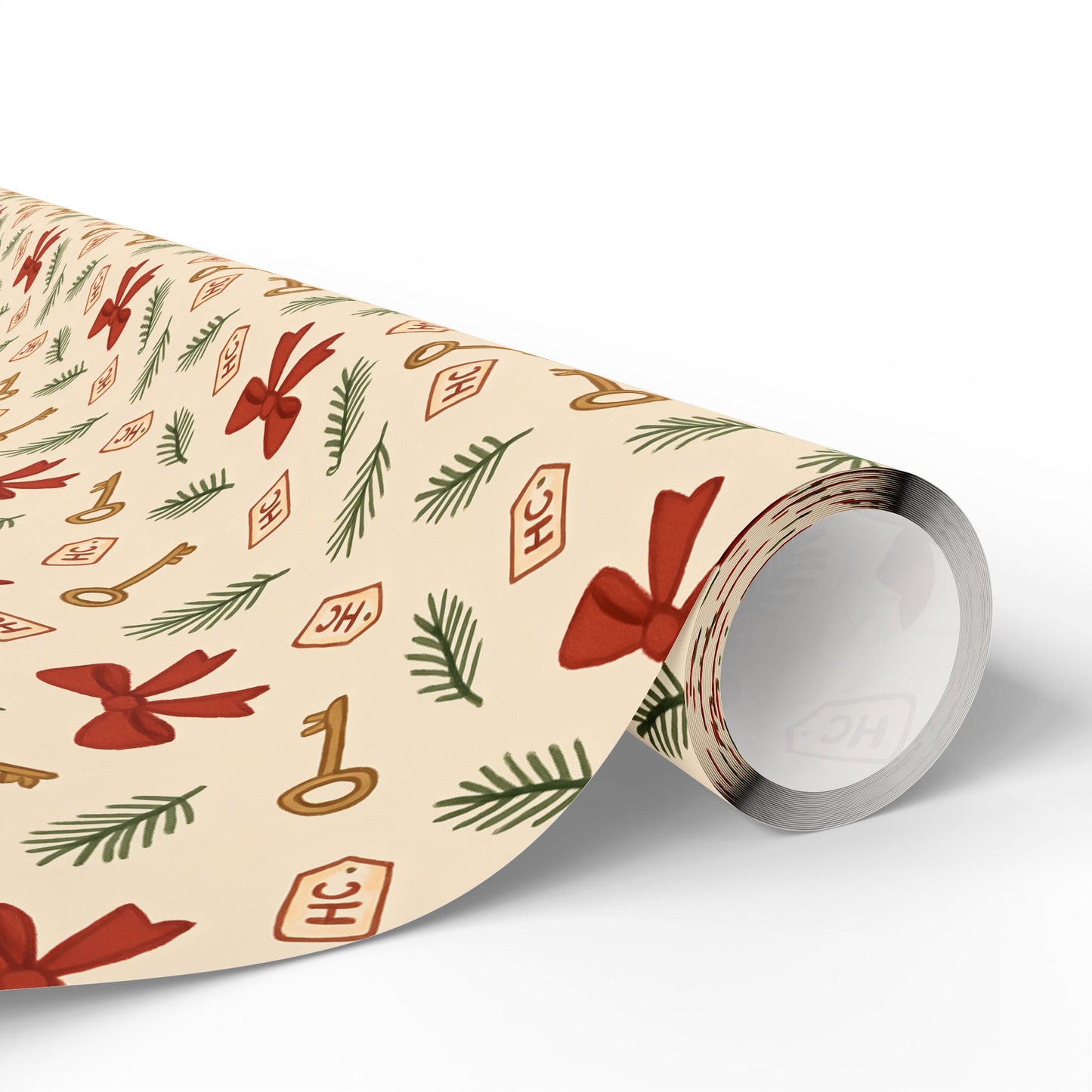 Heist Club Red Bow & Pine Sprig Wrapping Paper | Holiday Pattern