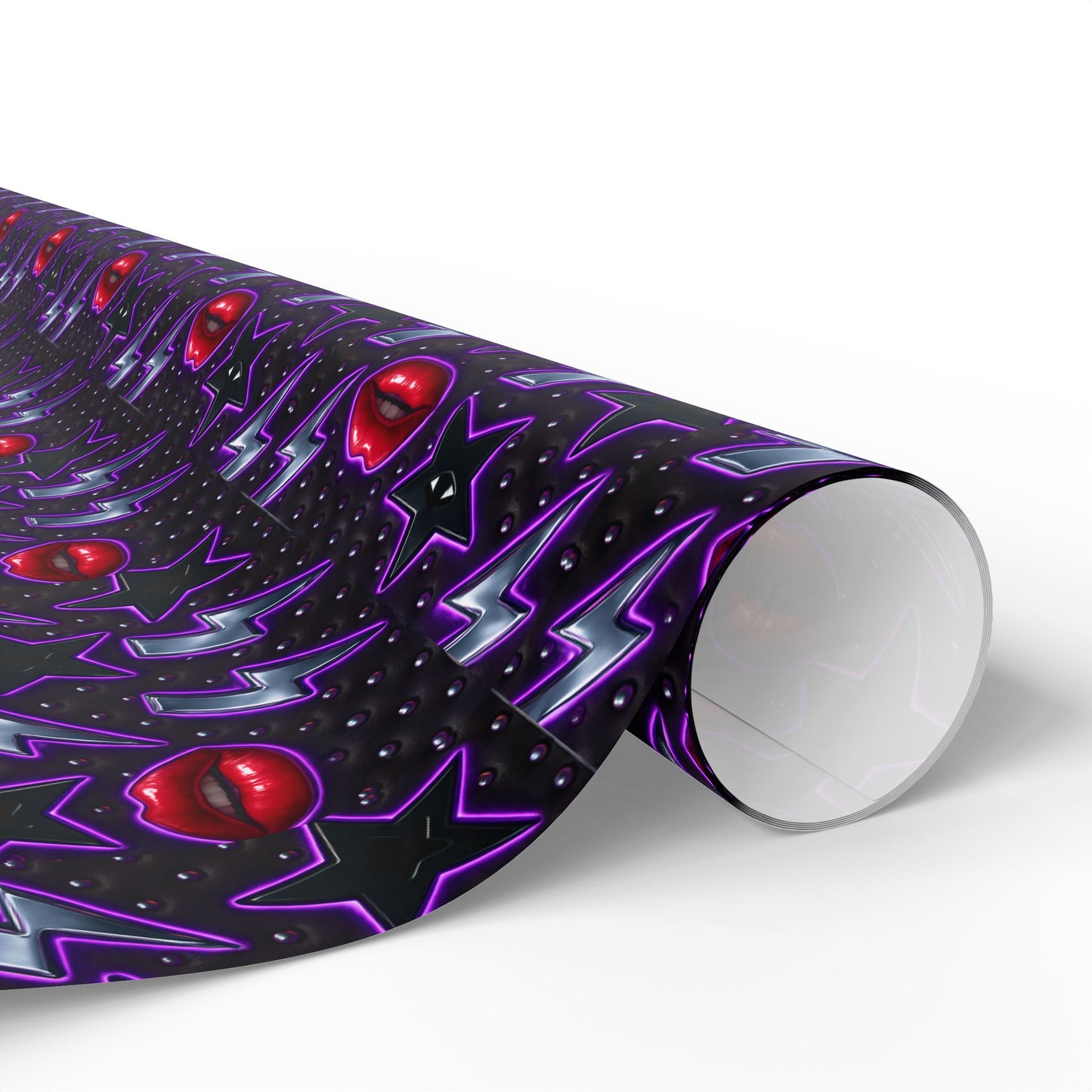 Rockstar neon lips and lightning bolts wrapping paper | Holiday Gift Wrap, Dark Teal purple